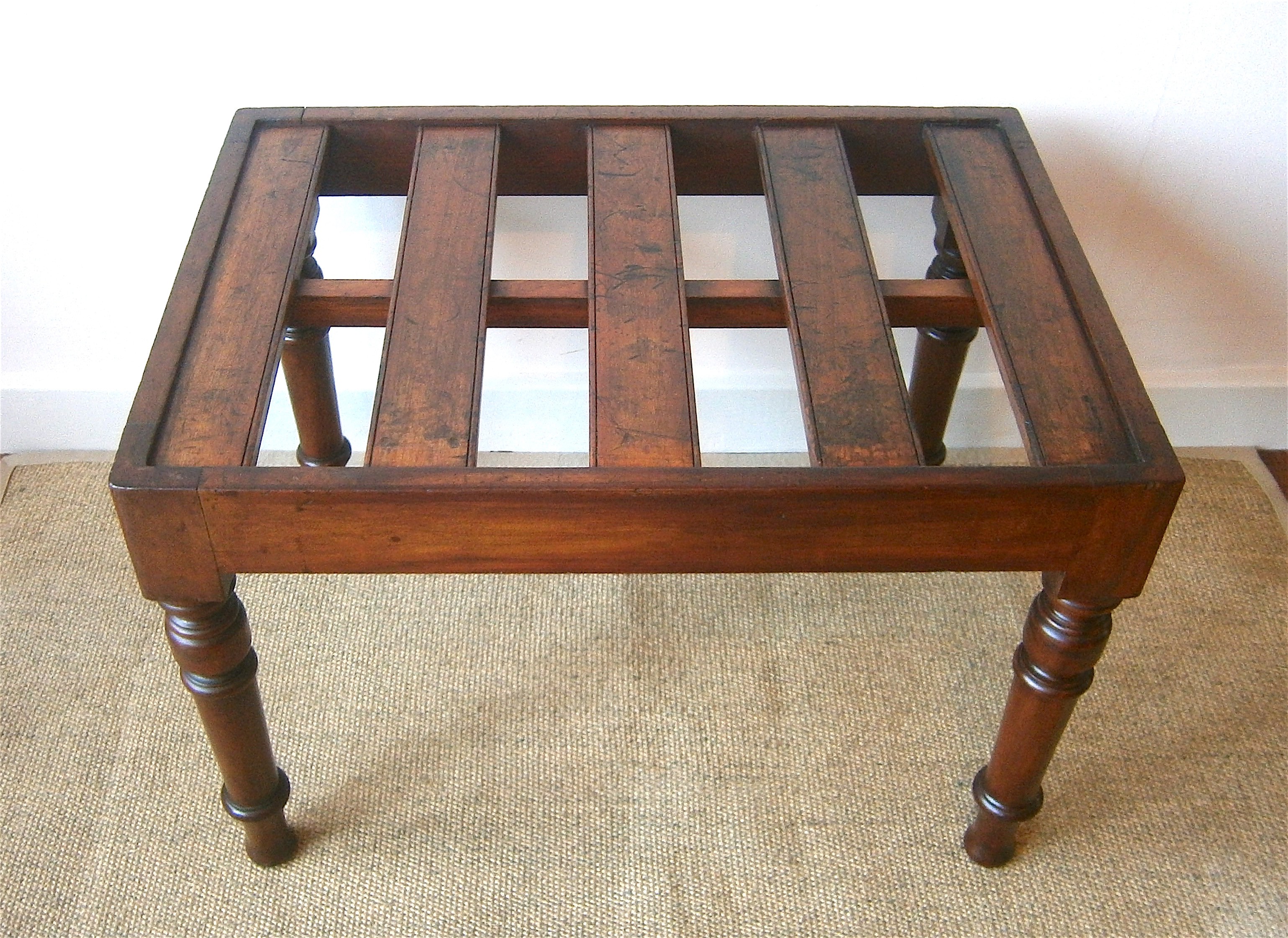 A Victorian rectangular mahogany luggage stand, width 66cm depth 46cm height 46cm